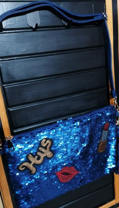 Sac/pochette en paillettes bleu roi