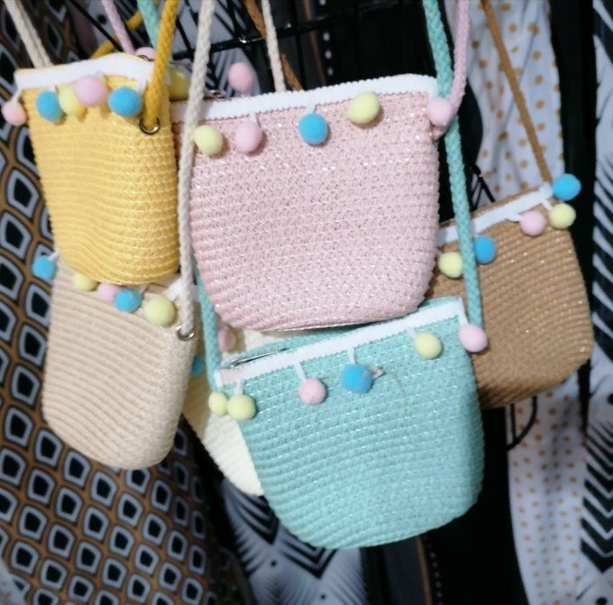 Sac paille/pompons (Mini Miss)