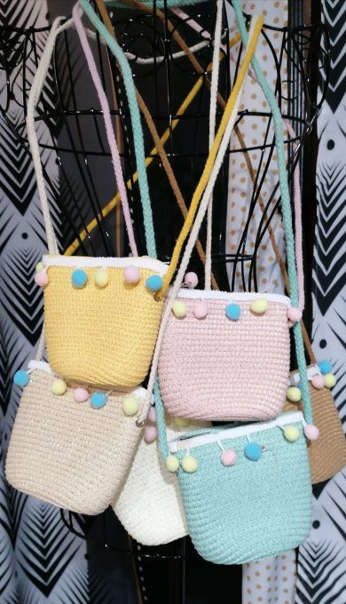 Sac paille/pompons (Mini Miss)