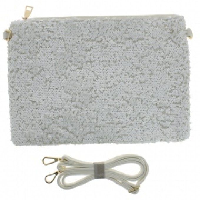 Sac/pochette en paillettes blanches