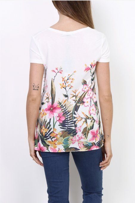 Tshirt à volants décor fleurs